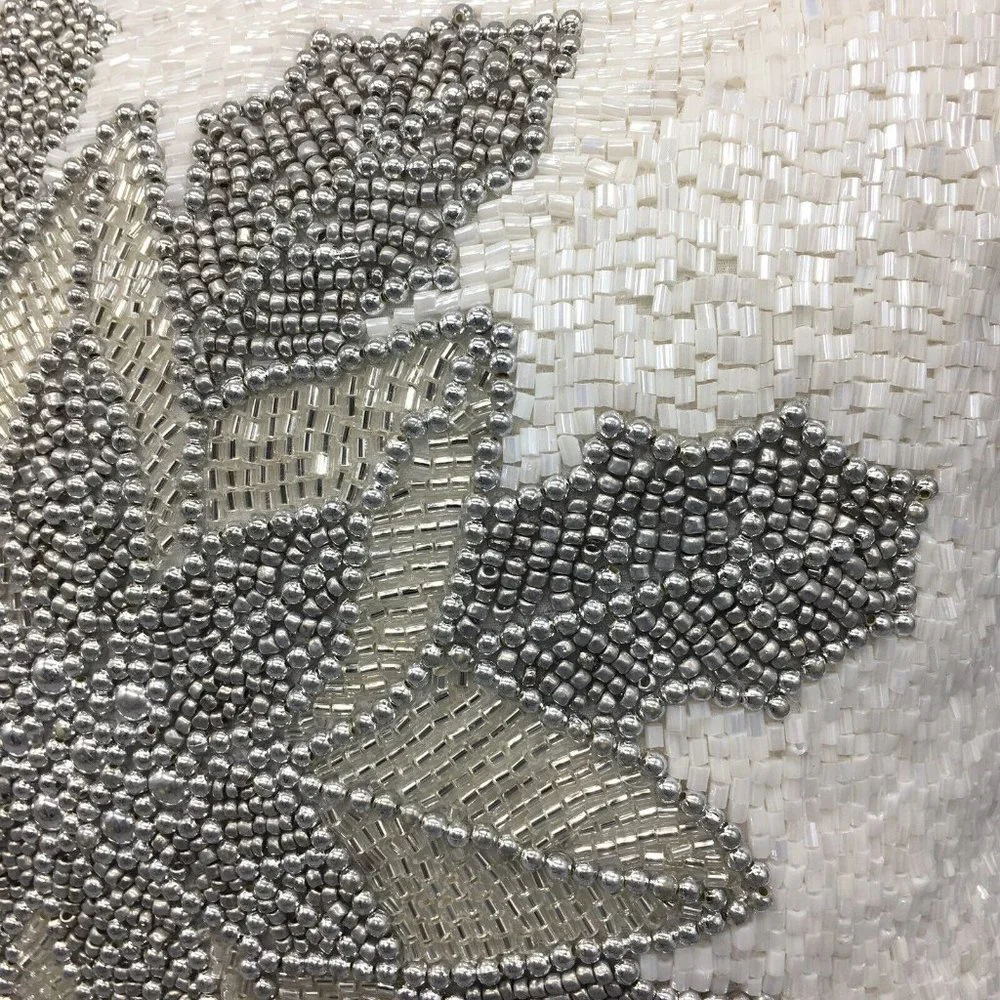 x2 Glitz & Glimmer Christmas Beaded Silver Poinsettia Throw Pillow Set Decor 14